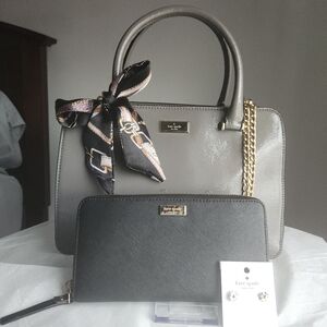 Kate Spade Gray Patent Leather Satchel 5 pc set EUC